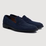 Men's Blue Suede Penny Loafers