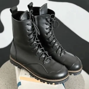 Handmade Red Leather Boots Women Anatomical Lace Up